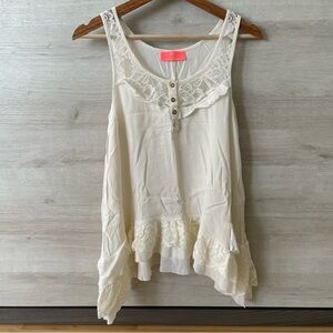 BSB Fashion Off White Cream / Beige Sleeveless Layered Lace Top
